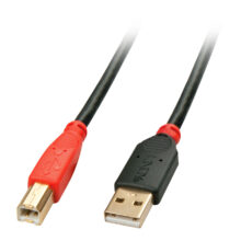 Lindy cable USB 2.0 de 10 metros, conectores USB A a USB B, colores Negro y Rojo, SKU 42761