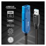 Cable USB 3.2 Gen 1 de 15 metros en color negro, modelo Lindy 43229. SKU: 43229