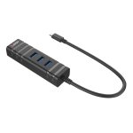 Imagen del hub Lindy 43249 USB 3.2 Gen 1 Type-C 5000 Mbit/s en color negro, adaptador completo.