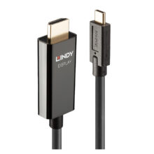 Adaptador de cable de vídeo negro Lindy 43315 con una longitud de 5 metros, compatible con USB Tipo C y HDMI Tipo A (Estándar). SKU: 43315.