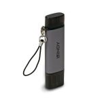 Lector de tarjeta USB 3.2 Gen 1 de Lindy con conectores Type-A y Type-C en colores negro y gris, SKU 43335.