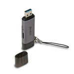 Lector de tarjeta USB 3.2 Gen 1 de Lindy con conectores Type-A y Type-C en colores negro y gris, SKU 43335.