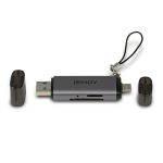 Lector de tarjeta USB 3.2 Gen 1 de Lindy con conectores Type-A y Type-C en colores negro y gris, SKU 43335.