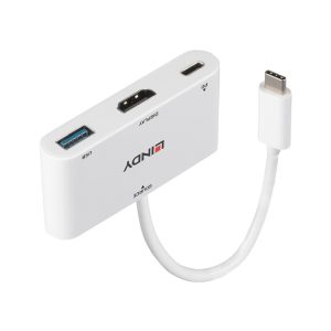 Imagen del adaptador gráfico USB Lindy 43340, blanco, con soporte para resolución 3840 x 2160 pixeles