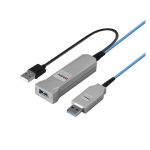 Cable USB Marca Lindy, modelo 43345, USB 3.2 Gen 1 (3.1 Gen 1), longitud de 30 metros, conectores USB A a USB A, colores azul y plata.