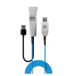 Cable USB Marca Lindy, modelo 43345, USB 3.2 Gen 1 (3.1 Gen 1), longitud de 30 metros, conectores USB A a USB A, colores azul y plata.