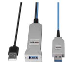 Cable USB Marca Lindy, modelo 43345, USB 3.2 Gen 1 (3.1 Gen 1), longitud de 30 metros, conectores USB A a USB A, colores azul y plata.