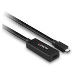 Cable USB negro de 5 metros Lindy modelo 43364 con especificaciones USB 3.2 Gen 2 y conector USB-C.