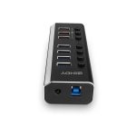Imagen del Lindy 43371, un hub de interfaz USB 3.2 Gen 1 Type-B con una velocidad de transferencia de 5000 Mbit/s en color negro