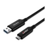 Cable USB 3.2 Gen 1 de 50 metros en color negro con conectores USB A y USB C, modelo 43397 de Lindy