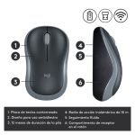 Ratón inalámbrico compacto Logitech M185, modelo 910-002238, en color negro y con diseño ergonómico.