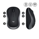 Ratón inalámbrico compacto Logitech M185, modelo 910-002238, en color negro y con diseño ergonómico.