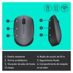 Imagen del ratón Logitech M170 en gris, diseño ambidextro, RF inalámbrico, óptico, con 1000 DPI. SKU 910-004642