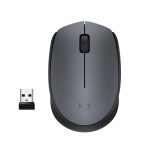 Imagen del ratón Logitech M170 en gris, diseño ambidextro, RF inalámbrico, óptico, con 1000 DPI. SKU 910-004642