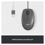 Imagen del Logitech Mouse M100, un ratón óptico para oficina con 1000 DPI y conexión USB tipo A, SKU 910-005003