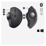 Logitech MX Ergo, ratón trackball ergonómico, modelo SKU 910-005179, conocido por su diseño cómodo y precisión mejorada