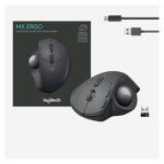 Logitech MX Ergo, ratón trackball ergonómico, modelo SKU 910-005179, conocido por su diseño cómodo y precisión mejorada