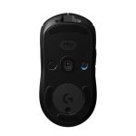 Vista lateral del ratón inalámbrico Logitech G modelo 910-005273, diseñado para juego con sensor óptico de 25600 DPI y uso ambidiestro.