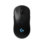Vista lateral del ratón inalámbrico Logitech G modelo 910-005273, diseñado para juego con sensor óptico de 25600 DPI y uso ambidiestro.