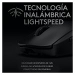 Vista lateral del ratón inalámbrico Logitech G modelo 910-005273, diseñado para juego con sensor óptico de 25600 DPI y uso ambidiestro.