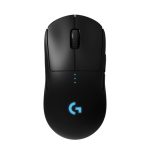Vista lateral del ratón inalámbrico Logitech G modelo 910-005273, diseñado para juego con sensor óptico de 25600 DPI y uso ambidiestro.