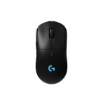 Vista lateral del ratón inalámbrico Logitech G modelo 910-005273, diseñado para juego con sensor óptico de 25600 DPI y uso ambidiestro.