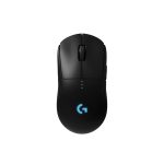 Vista lateral del ratón inalámbrico Logitech G modelo 910-005273, diseñado para juego con sensor óptico de 25600 DPI y uso ambidiestro.