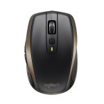 Vista frontal del Logitech MX Anywhere 2 Wireless Mobile Mouse, diseñado para mano derecha, con tecnología RF Wireless y Bluetooth, y resolución láser de 1000 DPI. SKU: 910-005314