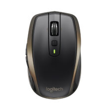 Vista frontal del Logitech MX Anywhere 2 Wireless Mobile Mouse, diseñado para mano derecha, con tecnología RF Wireless y Bluetooth, y resolución láser de 1000 DPI. SKU: 910-005314