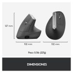 Vista lateral del Ratón Logitech MX Vertical, modelo 910-005448, diseño ergonómico para reducir la tensión en la muñeca.