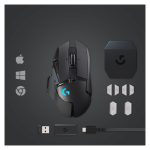 Imagen del Logitech G G502 LIGHTSPEED, ratón para gaming inalámbrico con SKU 910-005567, mostrando su diseño ergonómico y botones programables.