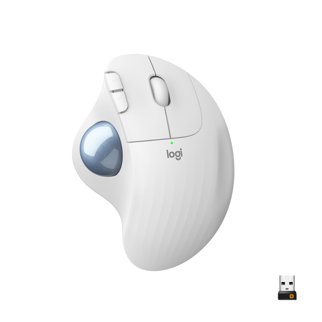 Logitech Ratón ERGO M575 con Trackball Ergonómico Vista del ratón ergonómico Logitech ERGO M575 con trackball, SKU 910-005870, ideal para reducir el movimiento de la mano.