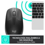 Logitech M190, ratón inalámbrico con conexión USB y diseño ergonómico. SKU 910-005905.