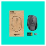 Vista frontal del ratón inalámbrico óptico Logitech M705, SKU 910-006034, diseñado para uso en oficina, con 1000 DPI y uso ergonómico para la mano derecha.