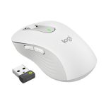 Vista frontal del Logitech Signature M650 L para Business, ratón inalámbrico blanco, diseñado para manos grandes, con tecnología Logi Bolt y SmartWheel. SKU 910-006349.
