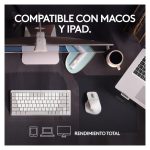 Vista cercana del ratón Logitech 910-006572 diseñado para la oficina, apto para la mano derecha con conectividad Bluetooth y laser de 8000 DPI