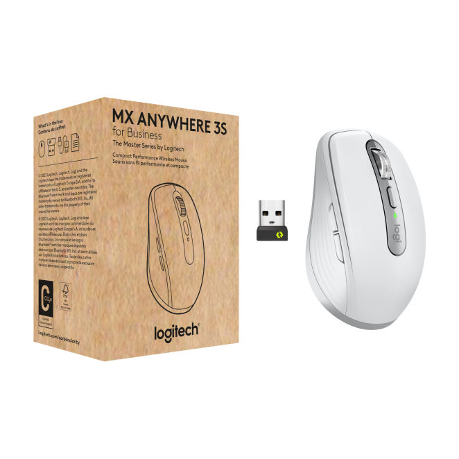 Logitech ratón inalámbrico MX Anywhere 3S compacto con desplazamiento MagSpeed Logitech MX Anywhere 3S ratón inalámbrico compacto en Gris Claro con 8000 DPI, desplazamiento MagSpeed, clic discreto, Bluetooth, conexión Logi Bolt segura para Windows, Mac, Chrome y Linux, SKU 910-006959
