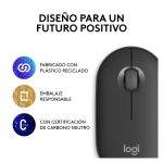 Vista superior del ratón inalámbrico Logitech para viajes, modelo ambidextro con conectividad RF y Bluetooth, sensor óptico de 4000 DPI, SKU 910-007015