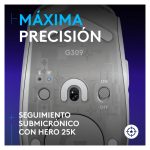 Ratón de juego Logitech G G309 con sensor óptico avanzado, ergonómico y cableado. SKU: 910-007208