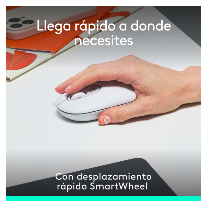 Logitech POP Mouse, ratón inalámbrico Bluetooth compacto y portátil con botones programables y clics discretos, tecnología Easy-Switch para alternar hasta 3 dispositivos, portátil, tablet, PC: Blanco 3 Ratón inalámbrico Logitech POP en uso con una tablet