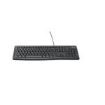 Teclado Logitech K120 para Oficina, conexión USB, distribución QWERTY Internacional de EE.UU., color Negro, SKU 920-002479