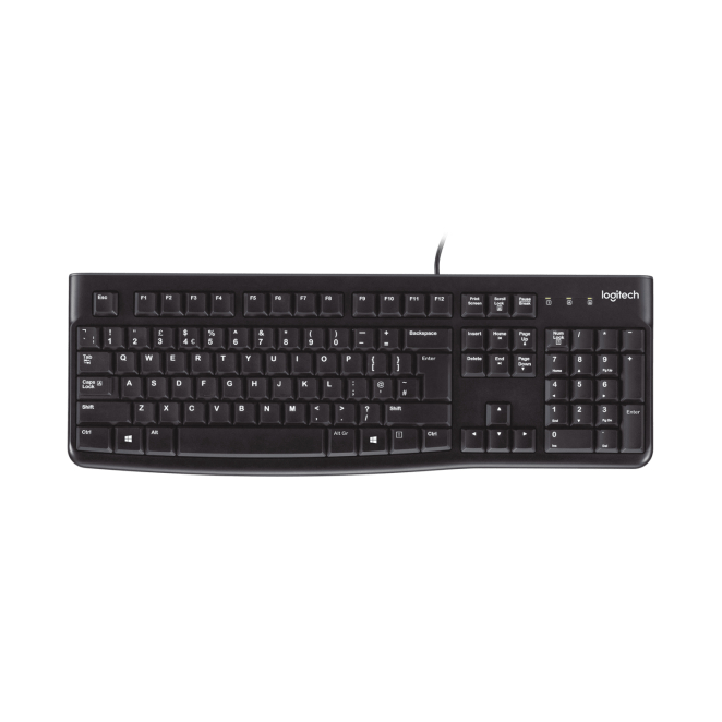 Logitech teclado K120 con diseño ergonómico resistente Logitech K120 teclado con diseño ergonómico, cable USB y resistente al agua, SKU 920-002509
