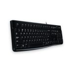Vista del Logitech Teclado K120 para Negocios, conexión USB, disposición QWERTZ alemana, color negro. SKU: 920-002516.