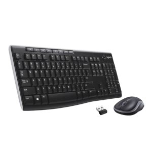 Logitech combo de teclado y mouse inalámbricos modelo MK270, SKU 920-004513. Ideal para uso en oficina y hogar.