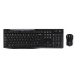 Combo de teclado y ratón inalámbricos Logitech MK270, SKU 920-004526, destacando su conectividad fiable y diseño ergonómico.