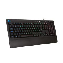 Teclado de juegos Logitech G213 Prodigy con retroiluminación RGB, conexión USB y disposición QWERTY en inglés. SKU 920-008085.
