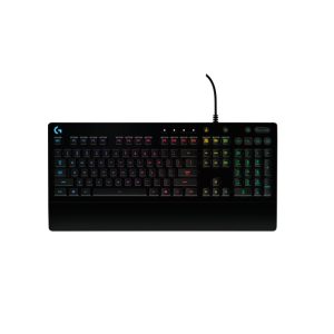 Teclado Logitech G modelo 920-008086 para juegos, configuración QWERTY en español, color negro, con conexión USB.