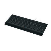 Teclado Logitech K280E Pro para negocios, con conexión USB, distribución QWERTZ en alemán, color negro. SKU 920-008669