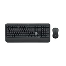 Teclado Logitech para uso universal con conexión USB, distribución QWERTZ en alemán, acompañado de ratón incluido. Colores negro y blanco. SKU 920-008675.