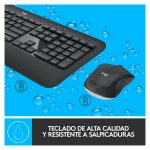 Teclado Logitech con ratón incluido, conexión RF inalámbrica, disposición QWERTY en español, en colores negro y blanco. SKU 920-008680